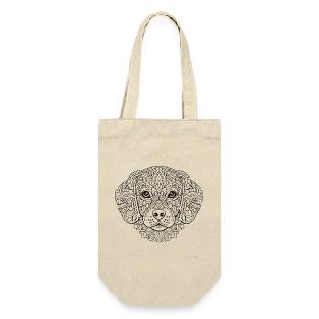 Hund Mandala mit detailreicher Ornamentik - Geschenkbeutel für Flaschen - Natur - Vorne