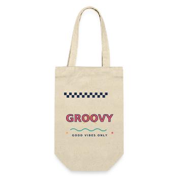 Nur groovy-Good_Vibes, Retro Y2K Typografie - Geschenkbeutel für Flaschen - Natur - Vorne