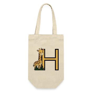 Giraffe Buchstabe H - Geschenkbeutel für Flaschen - Natur - Vorne