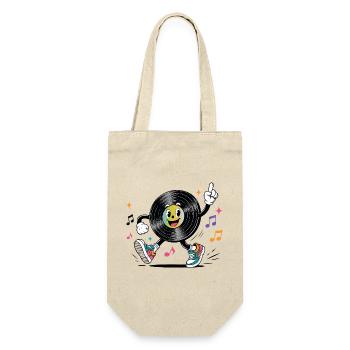 Lustige Schallplatte mit Musiknoten Retro - Geschenkbeutel für Flaschen - Natur - Vorne