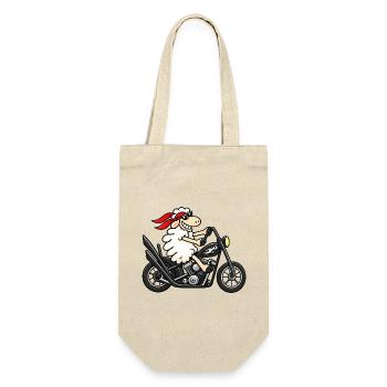 Biker Schaf auf Chopper - Geschenkbeutel für Flaschen - Natur - Vorne