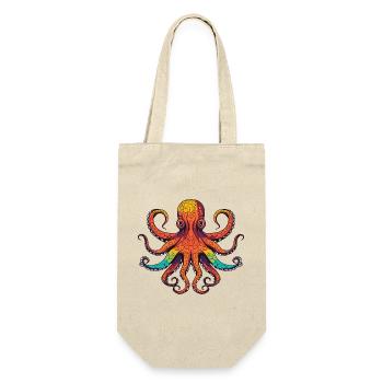 Bunter Oktopus Regenbogenlook - Geschenkbeutel für Flaschen - Natur - Vorne