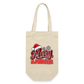 Merry & Merrier Plaid Weihnachten - Geschenkbeutel für Flaschen - Natur - Vorne
