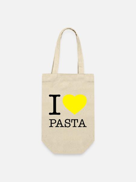 I LOVE PASTA Makkaroni Nudeln - Geschenkbeutel für Flaschen - Natur