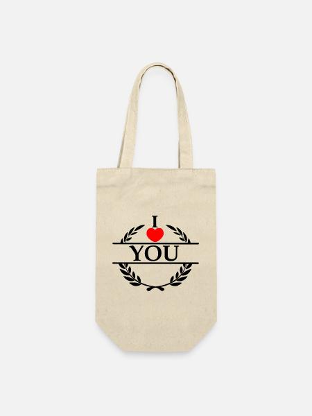 Ich liebe dich von Herzen - Geschenkbeutel für Flaschen - Natur