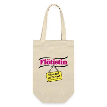 Flötistin Pink – Niemand ist Perfekt - Geschenkbeutel für Flaschen - Natur - Vorne