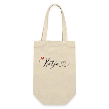 Katja Surname First name Calligraphy Heart - Gift Bag for Bottles - nature - Front