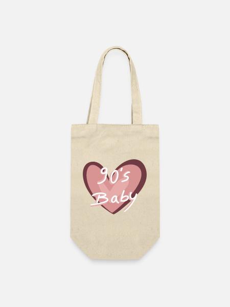 90s Baby Herzhandschrift - Geschenkbeutel für Flaschen - Natur