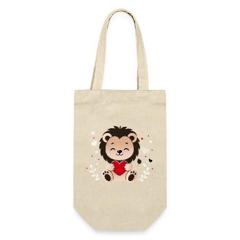 Süßer Löwe mit Herz Kawaii Tiermotiv - Geschenkbeutel für Flaschen - Natur - Vorne
