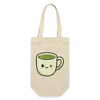 Kawaii Winking Matcha Green Tea Cup - Gift Bag for Bottles - nature - Front
