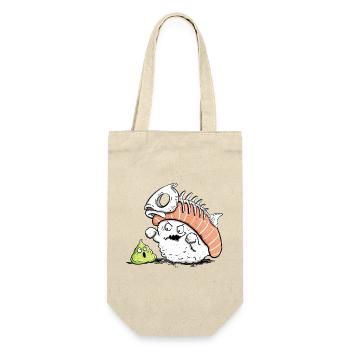 Lustiges Sushi mit Fischgräte I Kawaii Japan Essen - Geschenkbeutel für Flaschen - Natur - Vorne