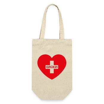 Grüezi (Herz / Schweizerkreuz / Schweiz / 1C) - Geschenkbeutel für Flaschen - Natur - Vorne