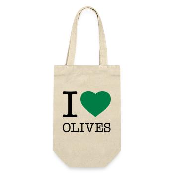 I LOVE OLIVES Oliven - Geschenkbeutel für Flaschen - Natur - Vorne