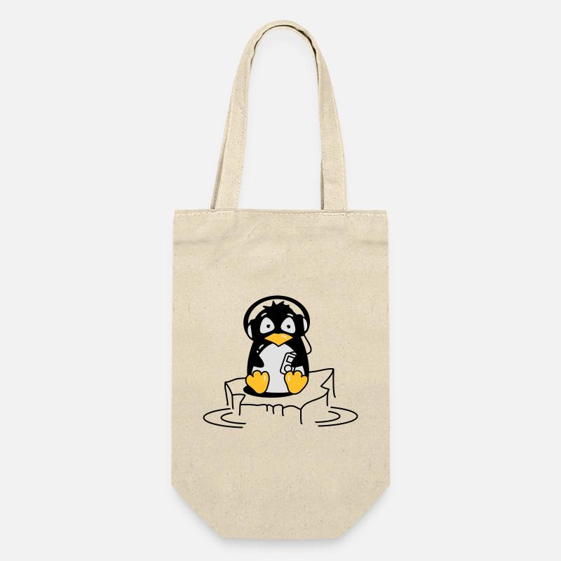 Cooler Pinguin mit Kopfhörern auf Eis - Geschenkbeutel für Flaschen - Natur