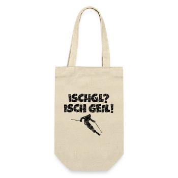 Ischgl Ischgeil (Vintage Schwarz) Ski Skifahrer - Geschenkbeutel für Flaschen - Natur - Vorne