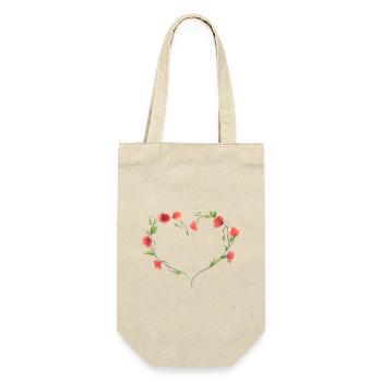 Herz aus handgemalten roten Mohnblumen - Geschenkbeutel für Flaschen - Natur - Vorne