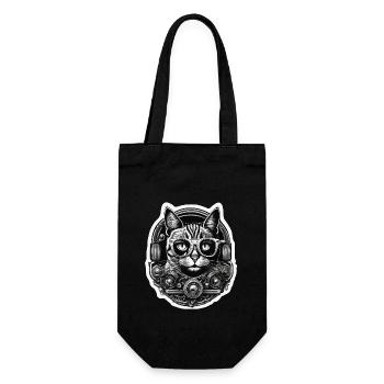 Coole Katze / lustig / Tier / Haustier / verrückt - Geschenkbeutel für Flaschen - Schwarz - Vorne