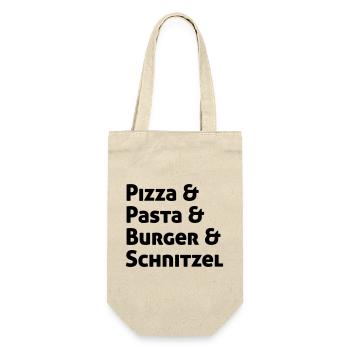 Pizza Pasta Burger und Schnitzel - Geschenkbeutel für Flaschen - Natur - Vorne