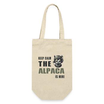Taktisches Alpaka – Stay Calm - Geschenkbeutel für Flaschen - Natur - Vorne