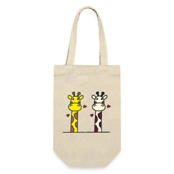 Auffälliges Giraffen-Design mit Herzakzenten - Geschenkbeutel für Flaschen - Natur - Vorne