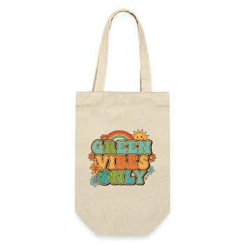Green Vibes Only Hippie Retro Style - Geschenkbeutel für Flaschen - Natur - Vorne