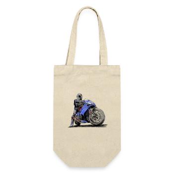 Racing driver with blue sports bike - Gift Bag for Bottles - nature - Front
