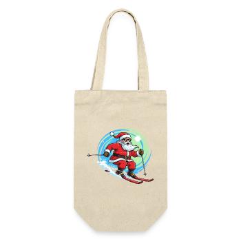 Christmas Man Skiing Winter Fun - Geschenkbeutel für Flaschen - Natur - Vorne