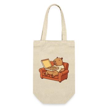 Capybara Sofa Pizza gemütliches Tierdesign - Geschenkbeutel für Flaschen - Natur - Vorne