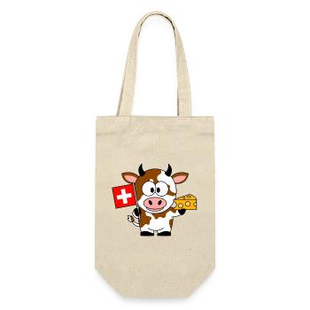 Kuh mit Schweizer Flagge Käse - Geschenkbeutel für Flaschen - Natur - Vorne