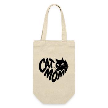 Cat Mom Herz mit schwarzer Katze - Geschenkbeutel für Flaschen - Natur - Vorne