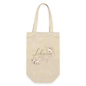 Lehrerin mit Herz!  - Geschenkbeutel für Flaschen - Natur - Vorne