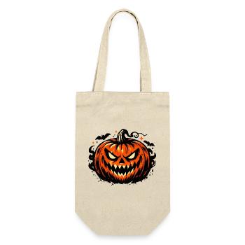 Grimmiges Kürbisgesicht Halloween - Geschenkbeutel für Flaschen - Natur - Vorne