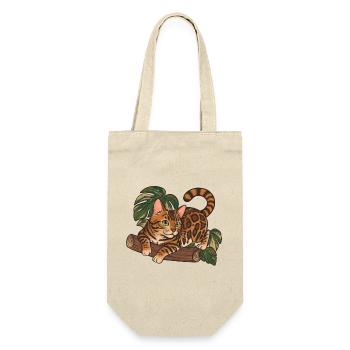 Bengal-Katze auf Baumstamm-Dschungel-Illustration - Geschenkbeutel für Flaschen - Natur - Vorne