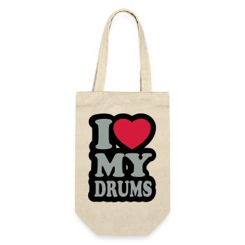 I love my drums - Ich liebe meine Trommeln - Geschenkbeutel für Flaschen - Natur - Vorne