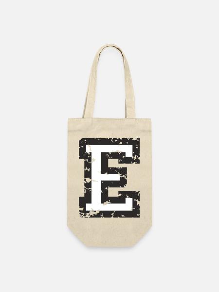 E (Vintage Weiß) Buchstabe E - Geschenkbeutel für Flaschen - Natur