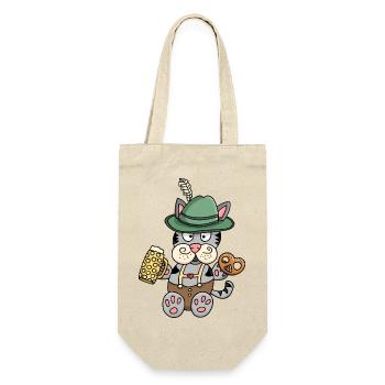 Lustige Katze in Lederhosen Tracht - Geschenkbeutel für Flaschen - Natur - Vorne