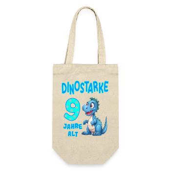 Dinostarke 9 Jahre alt - Kindergeburtstag Dino süß - Geschenkbeutel für Flaschen - Natur - Vorne