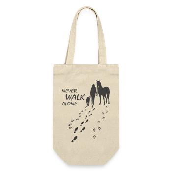 Hund Pferd Reiterin - Never walk alone, Backprint - Geschenkbeutel für Flaschen - Natur - Vorne