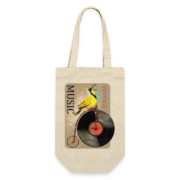 Vintage Musik Vogel Design - Geschenkbeutel für Flaschen - Natur - Vorne