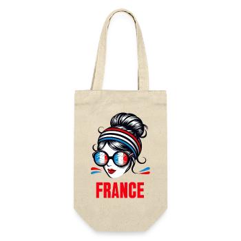 Stylisches France Girl: Retro-Chic mit modernem Twist - Geschenkbeutel für Flaschen - Natur - Vorne