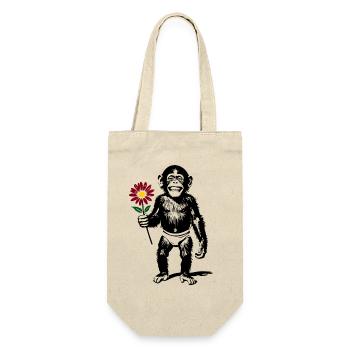 Affe mit Blume Valentinsgeschenk - Geschenkbeutel für Flaschen - Natur - Vorne