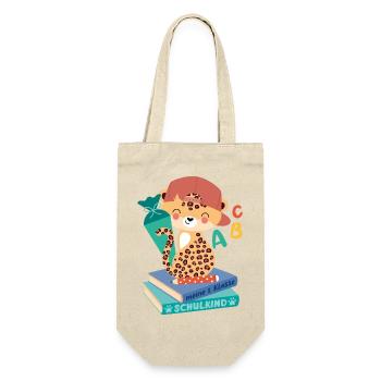 Leopard with school cone stack of books school child - Gift Bag for Bottles - nature - Front