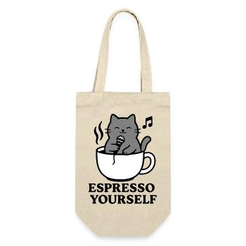 Graue Katze, Espressotasse, Kaffee, Gesang, Express - Geschenkbeutel für Flaschen - Natur - Vorne