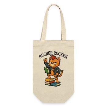 Punk-Katze: Bücher rocken! - Geschenkbeutel für Flaschen - Natur - Vorne