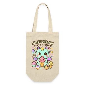 Süßer, süßer Kawaii-Drache mit cremigen Köstlichkeiten - Geschenkbeutel für Flaschen - Natur - Vorne