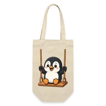 Cute penguin swinging in playground cartoon - Gift Bag for Bottles - nature - Front