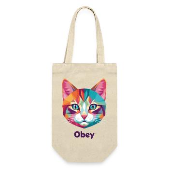 Geometric Cat Head with Obey Text - Gift Bag for Bottles - nature - Front