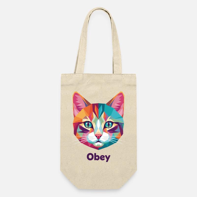 Geometrischer Katzenkopf mit Obey-Text - Geschenkbeutel für Flaschen - Natur