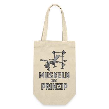 Muskeln aus Prinzip - Hantelbank - Geschenkbeutel für Flaschen - Natur - Vorne