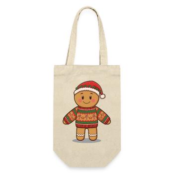 Lebkuchenmann Cartoon – Ugly Christmas Sweater - Geschenkbeutel für Flaschen - Natur - Vorne